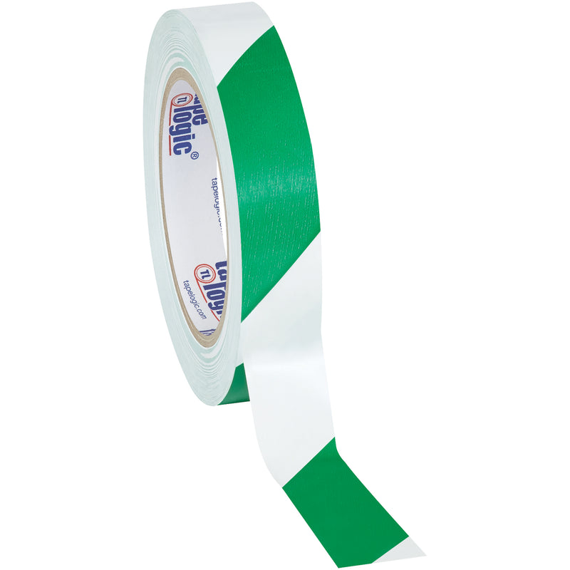 1" x 36 yds. Green/White Tape Logic® Striped Vinyl Safety Tape (T9136GW) Case Of 48