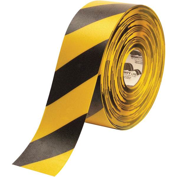 4" x 100' Yellow/Black Mighty Line™ Deluxe Safety Tape, Each Each