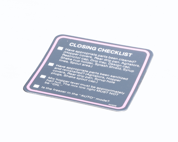 Taylor Freezers 044309 Decal-Mag-Closing Check (TAF044309) Each