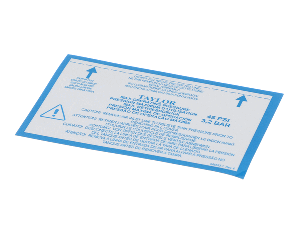 Taylor Freezers 045533-1 Decal-Inst-Syr Tnk-Eng/Spn/Pt (TAF045533-1) Each