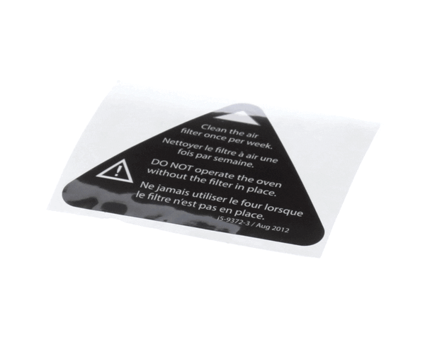 TurboChef I5-9372-3 Label, Filter Warning, Eng-Fre (TBCI5-9372-3) Each