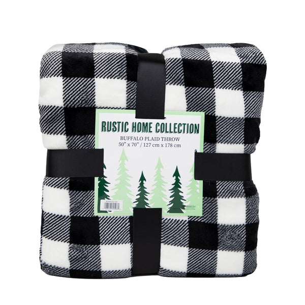 Arkwright Home Rustic Home Buffalo Plaid Throw 50x70 White/Black (P-THROW-BLKPLD) 1/EA