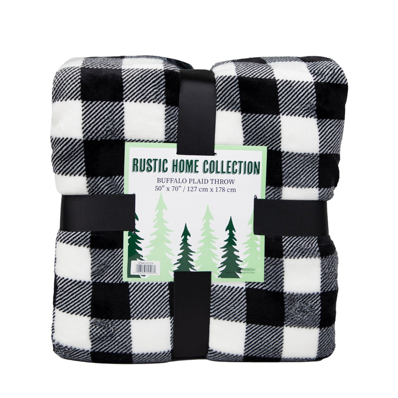 Arkwright Home Rustic Home Buffalo Plaid Throw 50x70 White/Black (P-THROW-BLKPLD) 1/EA