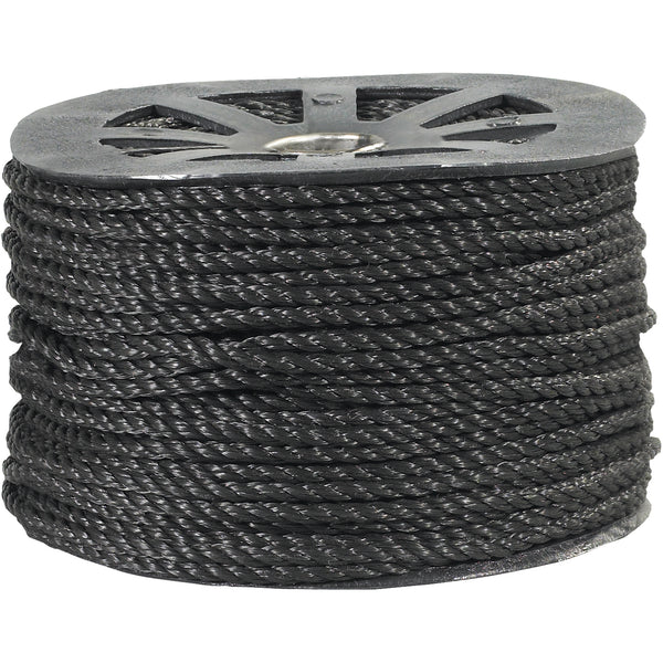 1/4", 1,150 lb, Black Twisted Polypropylene Rope (TWR103) Each