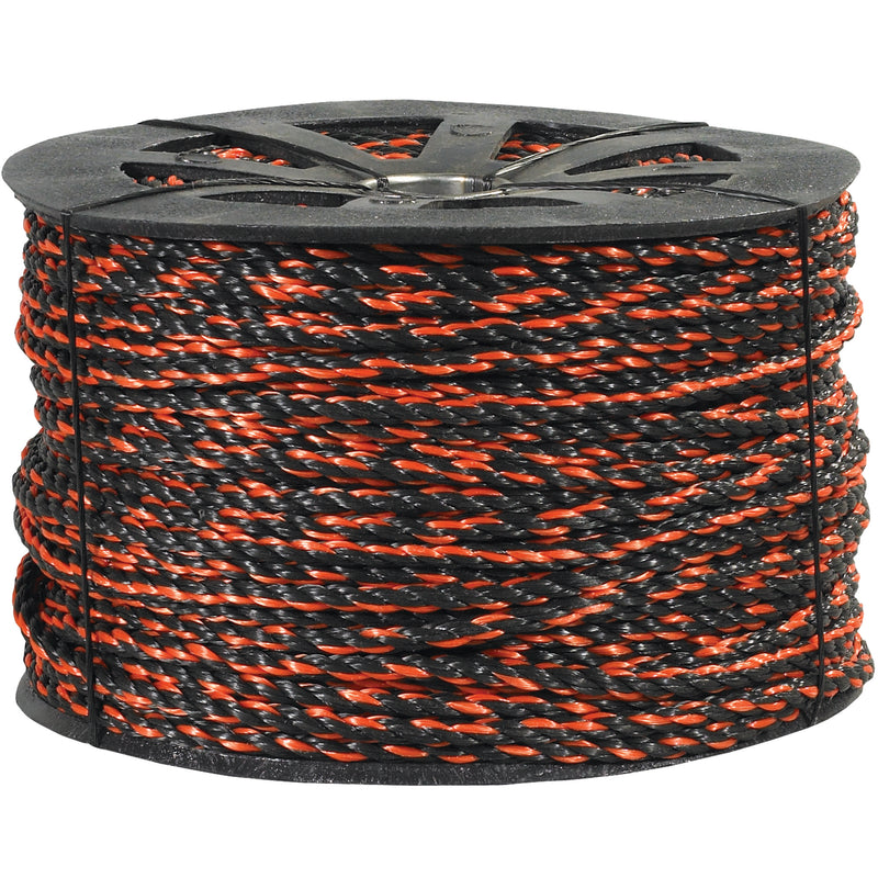 3/8", 2,450 lb, Black/Orange Twisted Polypropylene Rope (TWR112) Each