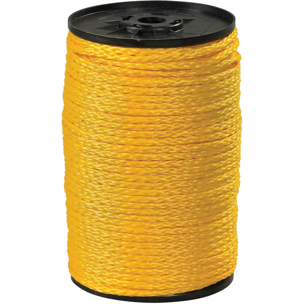 3/8", 2,100 lb, Yellow Hollow Braided Polypropylene Rope (TWR115) Each