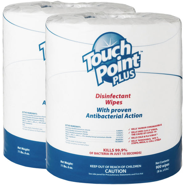 Touchpoint Plus Disinfectant Wipes - 1800 Total Wipes (900 Wipes per roll; 2 rolls per case)