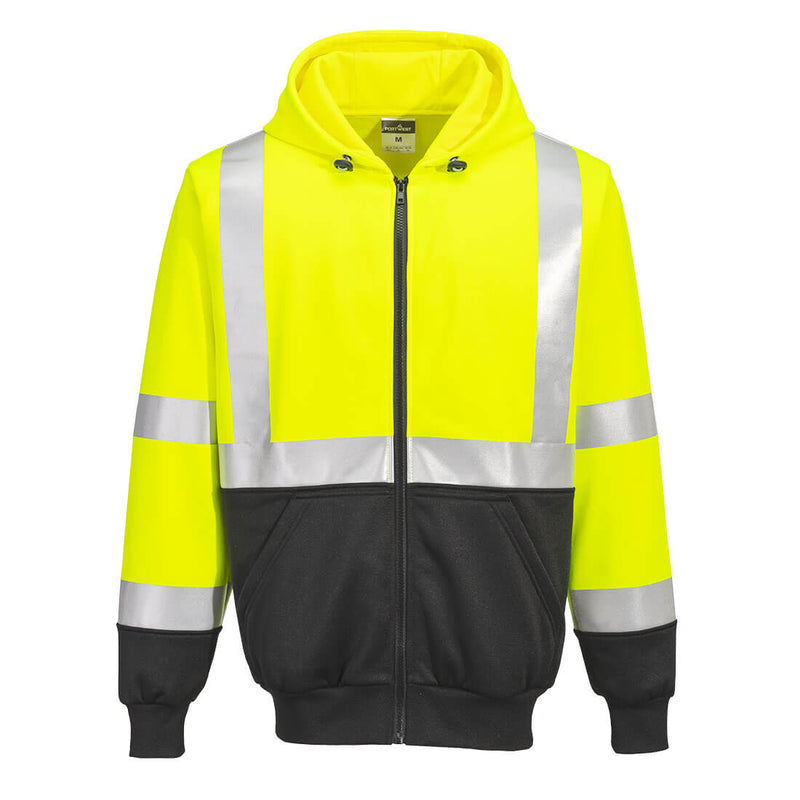 Portwest® Hi-Vis Contrast Zipped Hoodie , Yellow/Black, Size 6XL (UB315YBR6XL) Each