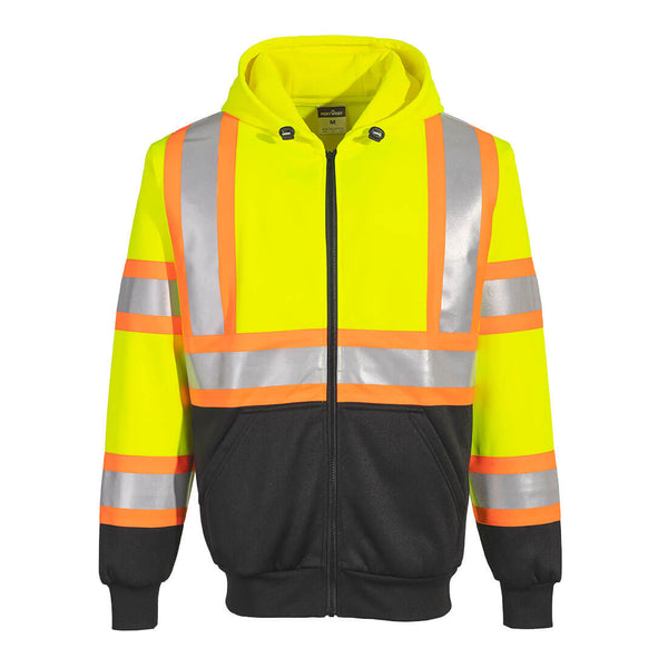 Portwest® Kansas Hi-Vis Contrast Tape Zipped Hoodie , Yellow/Black, Size XXXL (UB316YBRXXXL) Each