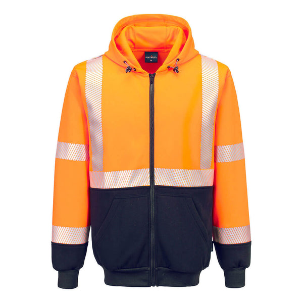 Portwest® Hi-Vis Contrast Segmented Tape  Zipped Hoodie, Orange/Black, Size L (UB320OBRL) Each