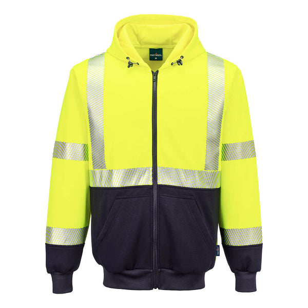 Portwest® Hi-Vis Contrast Segmented Tape  Zipped Hoodie, Yellow/Black, Size S (UB320YBRS) Each