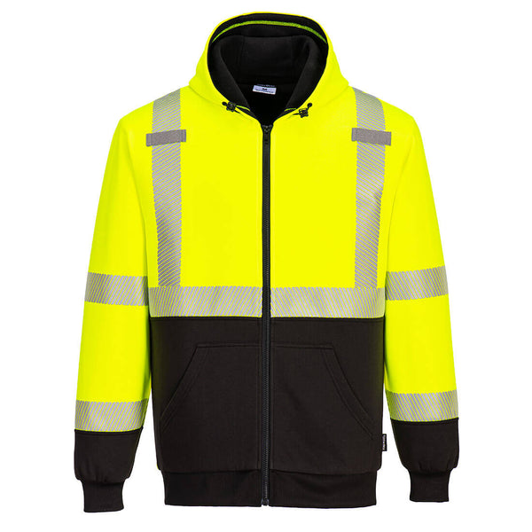 Portwest® Hi-Vis Contrast Zipped Winter Hoodie , Yellow/Black, Size XXL (UB325YBRXXL) Each