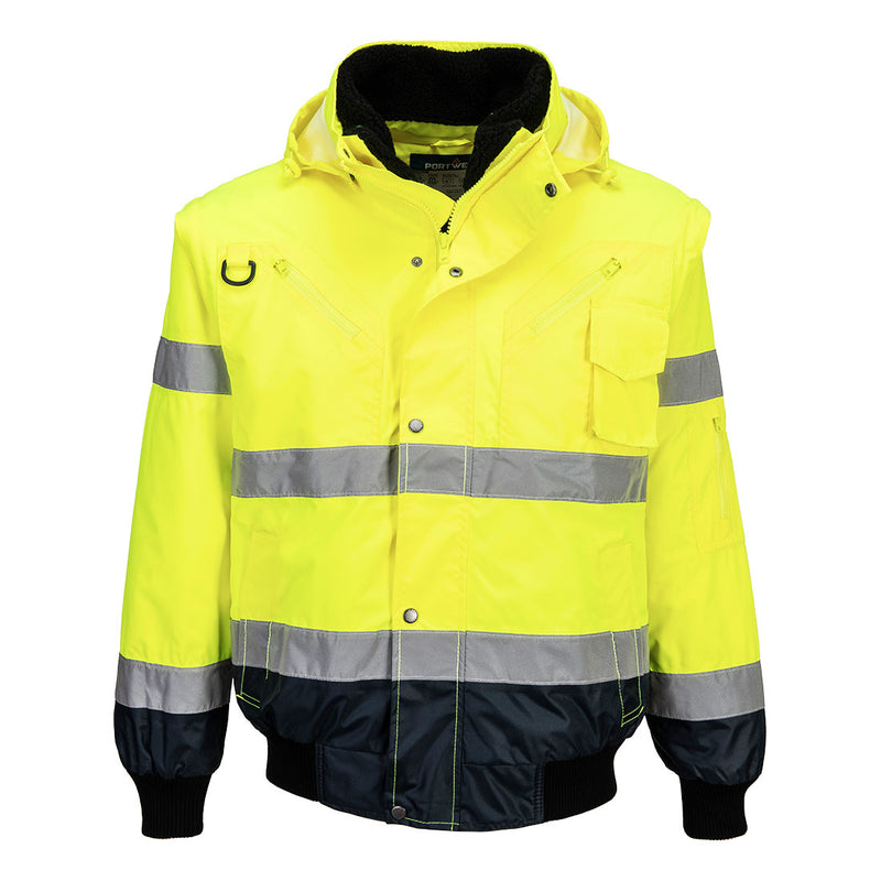 Portwest® Hi-Vis 3-in-1 Contrast Bomber Jacket , Yellow/Navy, Size 4XL (UC465YNR4XL) Each