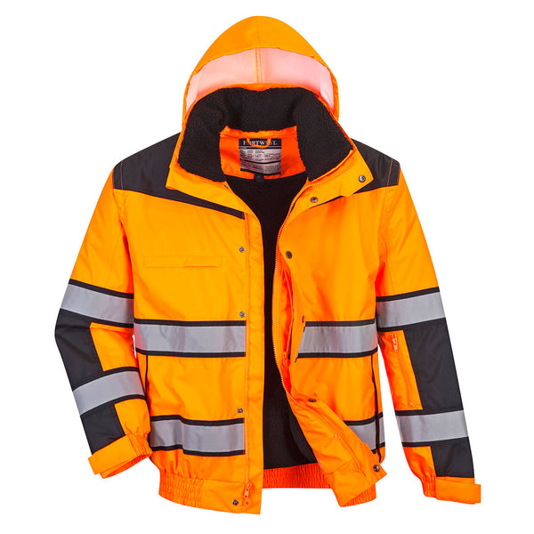 Portwest® Hi-Vis 3-in-1 Contrast Winter Bomber Jacket , Orange/Black, Size XL (UC466OBRXL) Each