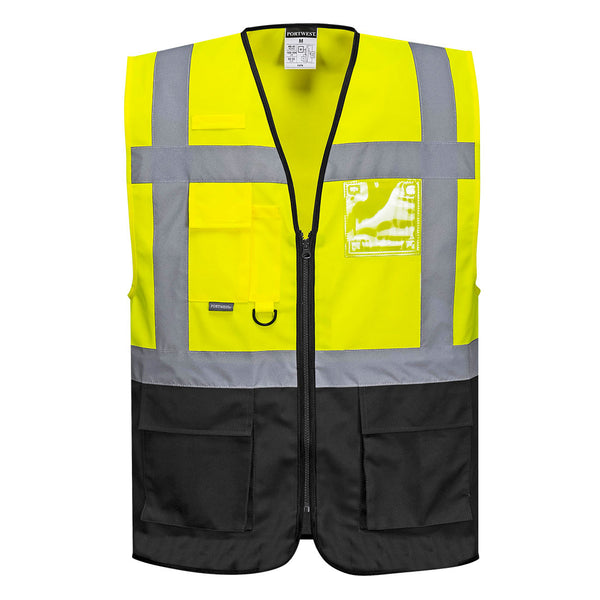 Portwest® Warsaw Hi-Vis Contrast Executive Vest , Yellow/Black, Size 4XL (UC476YBR4XL) Each
