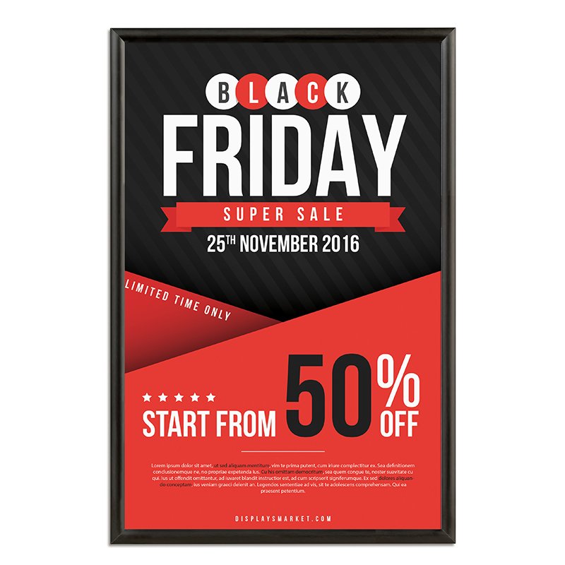 MT Displays Snap Frame 24'' X 36''  Poster Size 1" Black Color Profile, Mitred Corner (UCN255B024x2990) Each