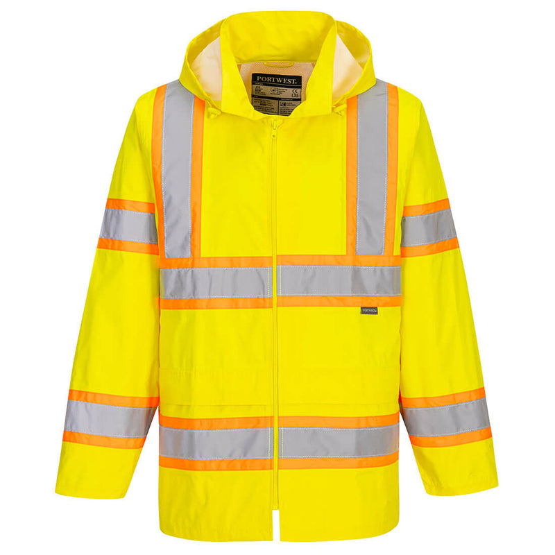 Portwest® Hi-Vis Contrast Tape Rain Traffic Jacket , Yellow, Size XXXL (UH400YERXXXL) Each