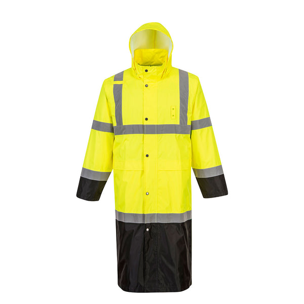 Portwest® Hi-Vis Contrast Rain Coat 48", Yellow/Black, Size XL (UH446YBRXL) Each