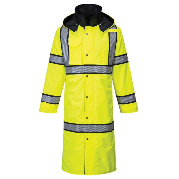 Portwest® Hi-Vis Reversible Rain Coat 48", Yellow/Black, Size XS (UH447YBRXS) Each