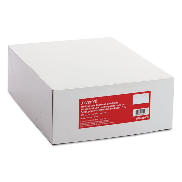 Universal® Peel Seal Strip Business Envelope, #10, Square Flap, Self-Adhesive Closure, 4.13 x 9.5, White, 500/Box (UNV36003) Box of 500