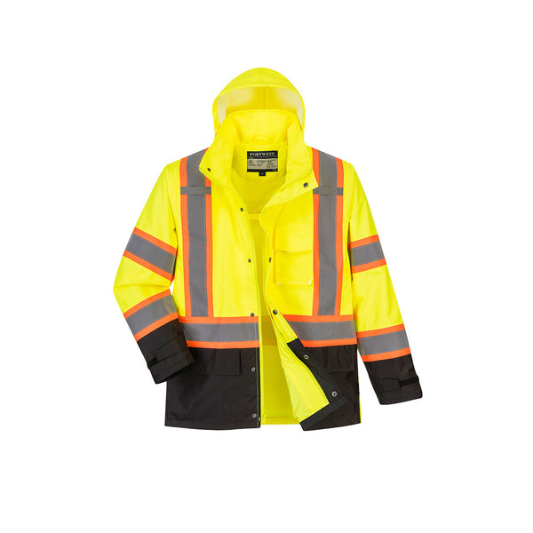 Portwest® Hi-Vis Contrast Rain Traffic Jacket , Yellow/Black, Size M (US361YBRM) Each