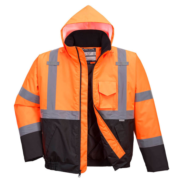 Portwest® Hi-Vis Contrast Winter Bomber Jacket , Orange/Black, Size 5XL (US363OBR5XL) Each