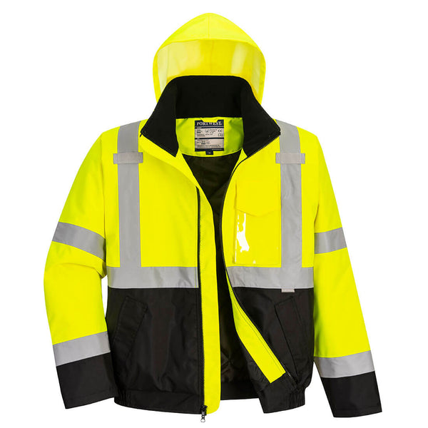 Portwest® Hi-Vis Contrast Winter Bomber Jacket , Yellow/Black, Size XL (US363YBRXL) Each