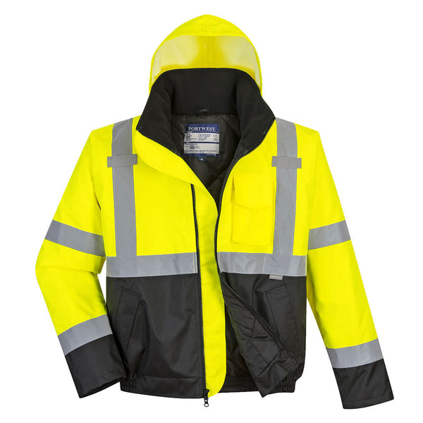 Portwest® Hi-Vis Contrast Winter Bomber Jacket , Yellow/Black Tall, Size XXXL (US363YBTXXXL) Each
