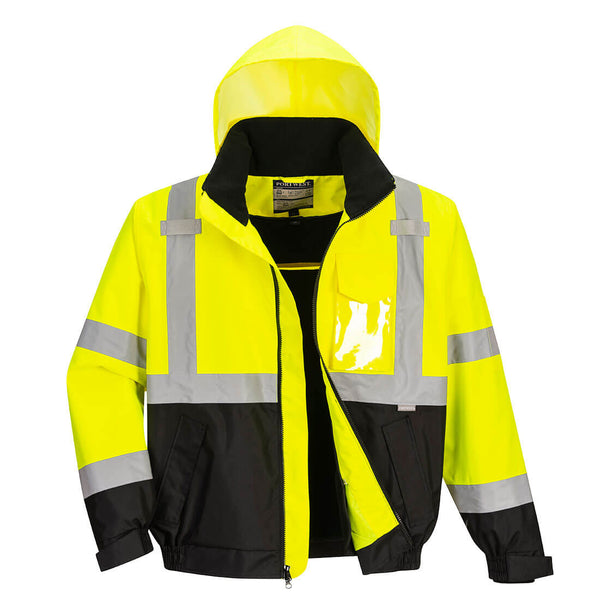 Portwest® Hi-Vis 2-in-1 Contrast Bomber Jacket , Yellow/Black, Size 4XL (US364YBR4XL) Each