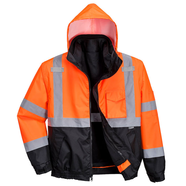 Portwest® Hi-Vis 3-in-1 Contrast Premium Bomber Jacket, Orange/Black, Size XXXL (US365OBRXXXL) Each