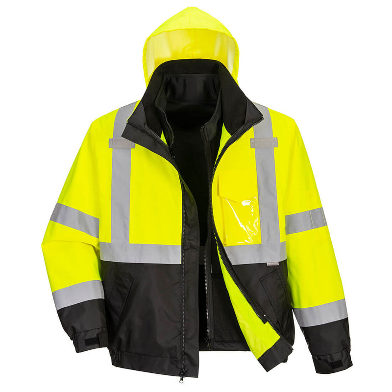 Portwest® Hi-Vis 3-in-1 Contrast Premium Bomber Jacket, Yellow/Black, Size 7XL (US365YBR7XL) Each