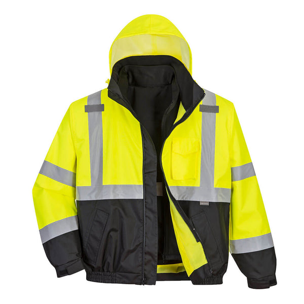 Portwest® Hi-Vis 3-in-1 Contrast Premium Bomber Jacket, Yellow/Black Tall, Size XXL (US365YBTXXL) Each