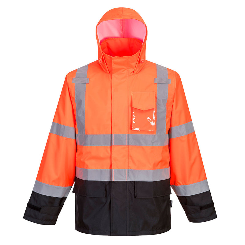 Portwest® Hi-Vis Contrast Rain Traffic Jacket , Orange/Black, Size 5XL (US366OBR5XL) Each