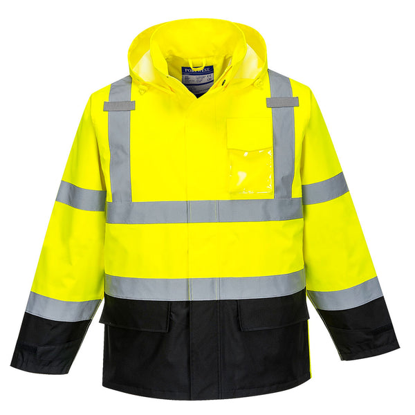 Portwest® Hi-Vis Contrast Rain Traffic Jacket , Yellow/Black, Size 4XL (US366YBR4XL) Each