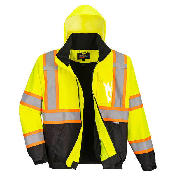 Portwest® Hi-Vis 2-in-1 Contrast Bomber Jacket , Yellow/Black, Size S (US367YBRS) Each