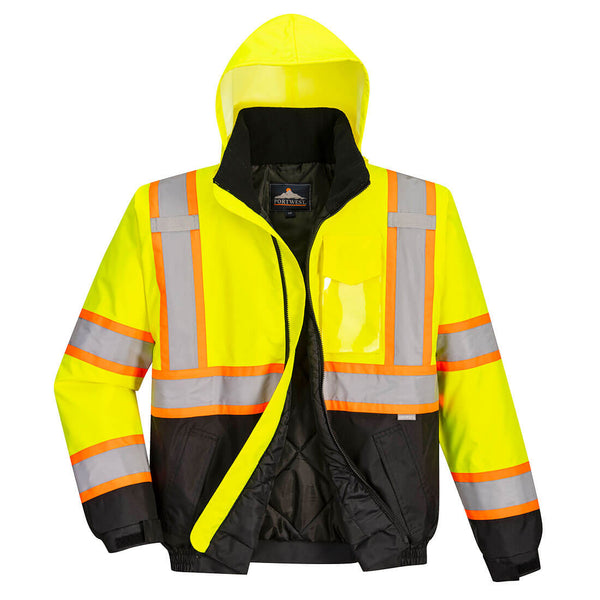 Portwest® Hi-Vis Contrast Winter Bomber Jacket , Yellow/Black, Size 6XL (US368YBR6XL) Each