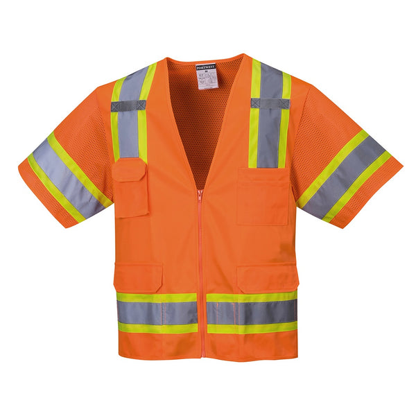 Portwest® Aurora Hi-Vis Contrast Executive Vest S/S, Orange, Size XXXL (US373ORRXXXL) Each