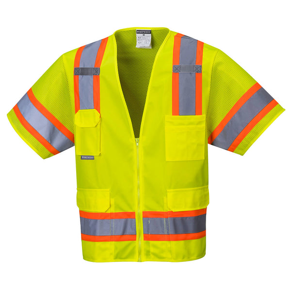 Portwest® Aurora Hi-Vis Contrast Executive Vest S/S, Yellow, Size XXXL (US373YERXXXL) Each