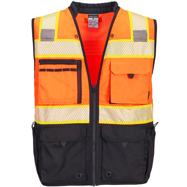 Portwest® Hi-Vis Premium Surveyor Vest , Orange/Black, Size S (US375OBRS) Each