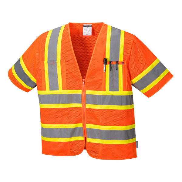 Portwest® Augusta Hi-Vis Contrast Executive Vest S/S, Orange, Size XXXL (US383ORRXXXL) Each