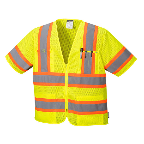 Portwest® Augusta Hi-Vis Contrast Executive Vest S/S, Yellow, Size 6XL (US383YER6XL) Each