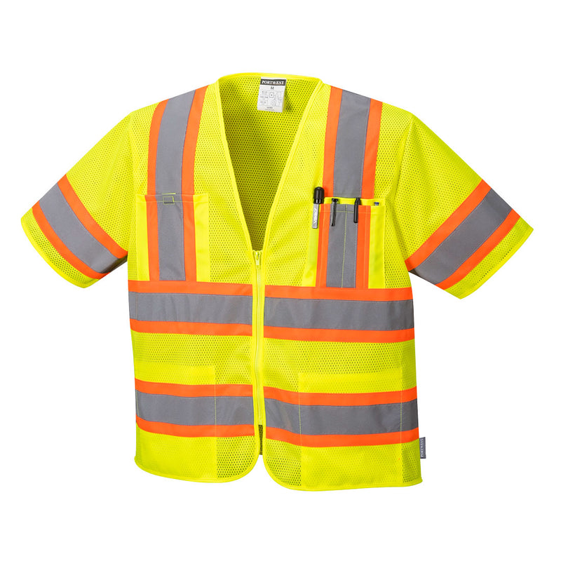 Portwest® Augusta Hi-Vis Contrast Executive Vest S/S, Yellow, Size XXXL (US383YERXXXL) Each
