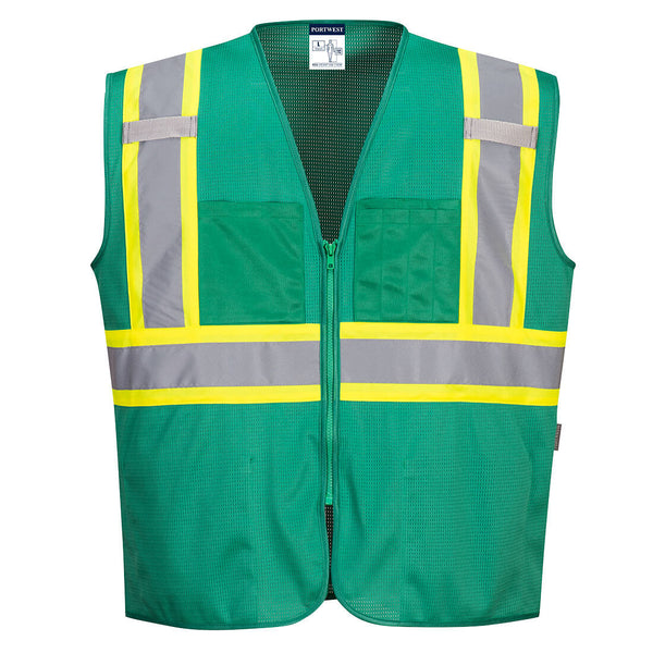 Portwest® Iona Plus Enhanced Mesh Zipped Vest, Bottle Green, Size XXL (US391BGRXXL) Each