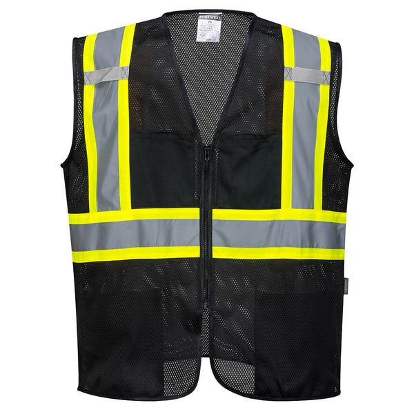 Portwest® Iona Plus Enhanced Mesh Zipped Vest, Black, Size M (US391BKRM) Each