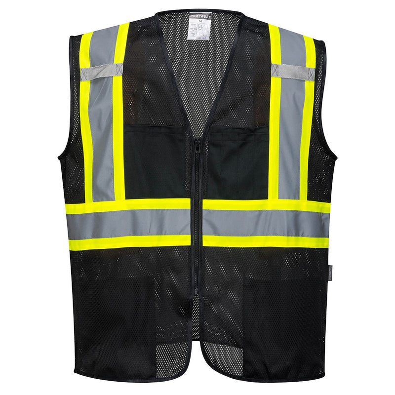 Portwest® Iona Plus Enhanced Mesh Zipped Vest, Black, Size 6XL (US391BKR6XL) Each