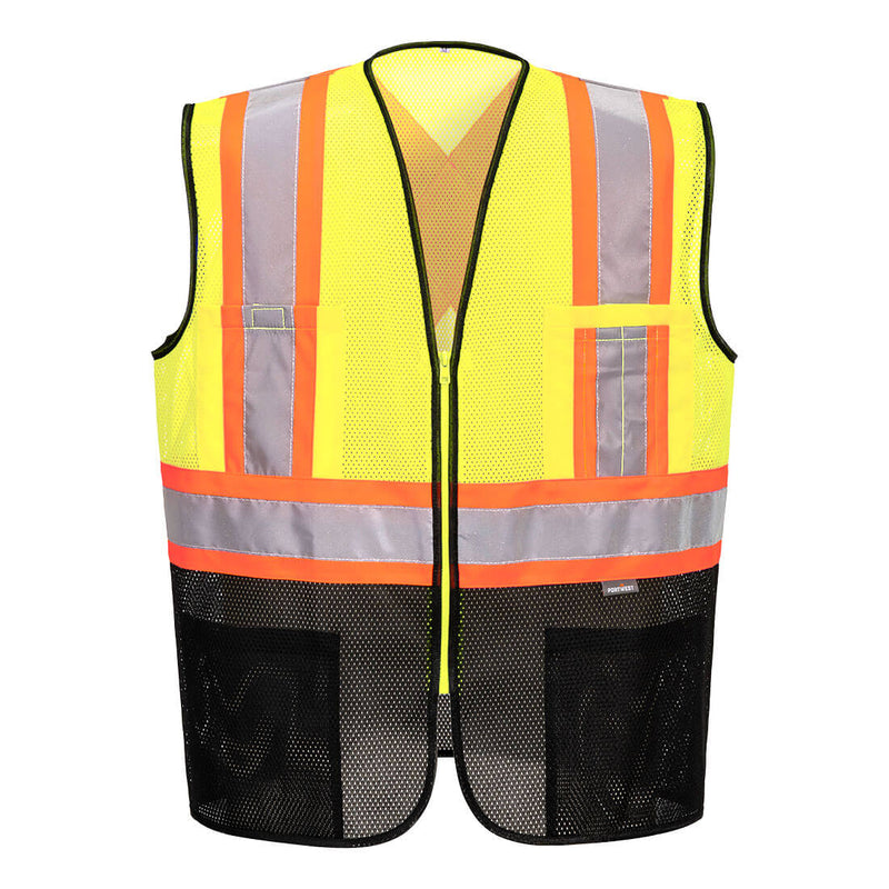 Portwest® Frisco Hi-Vis X Back Contrast Executive Vest, Yellow/Black, Size XXXL (US395YBRXXXL) Each