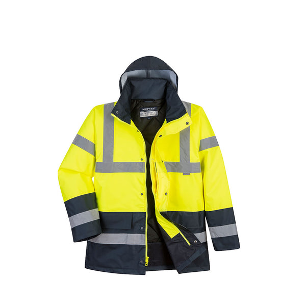 Portwest® Hi-Vis Contrast Winter Traffic Jacket , Yellow/Navy, Size S (US466YNRS) Each