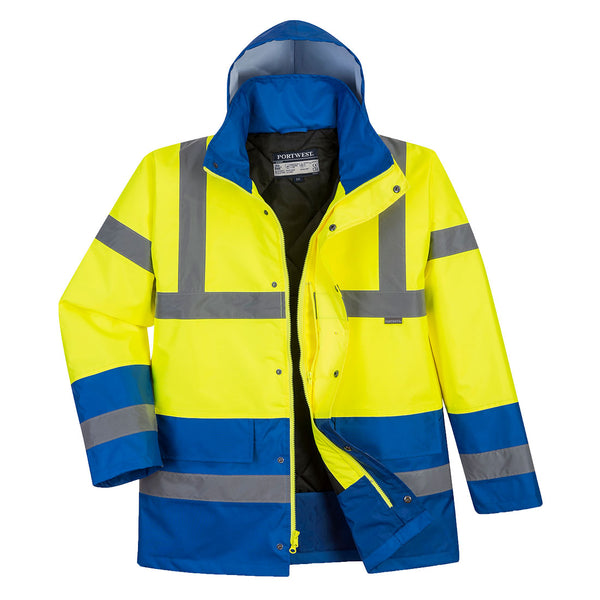 Portwest® Hi-Vis Contrast Winter Traffic Jacket , Yellow/Royal, Size L (US466YRBL) Each