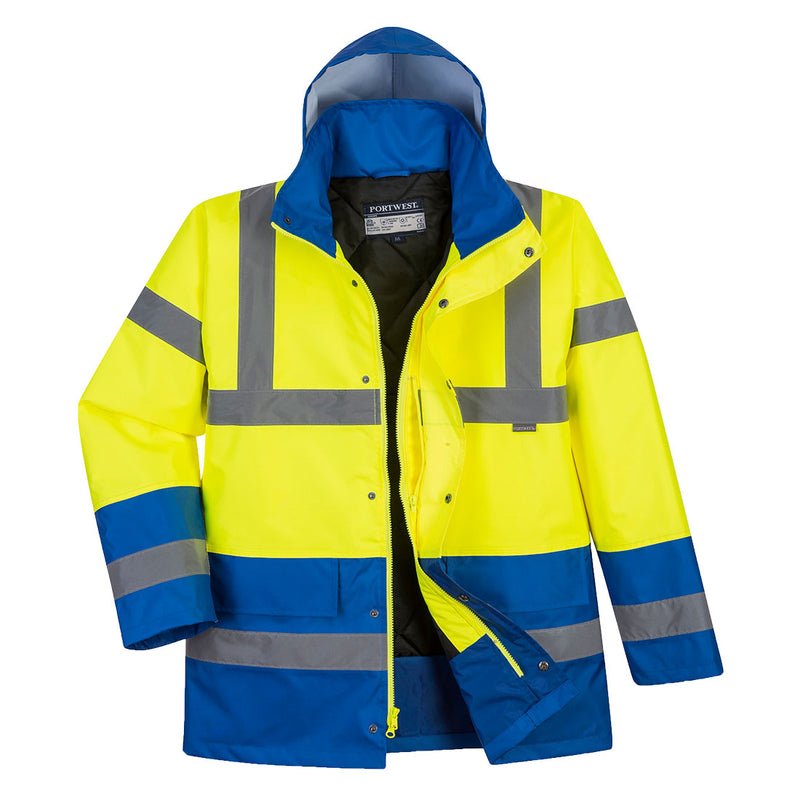 Portwest® Hi-Vis Contrast Winter Traffic Jacket , Yellow/Royal, Size L (US466YRBL) Each