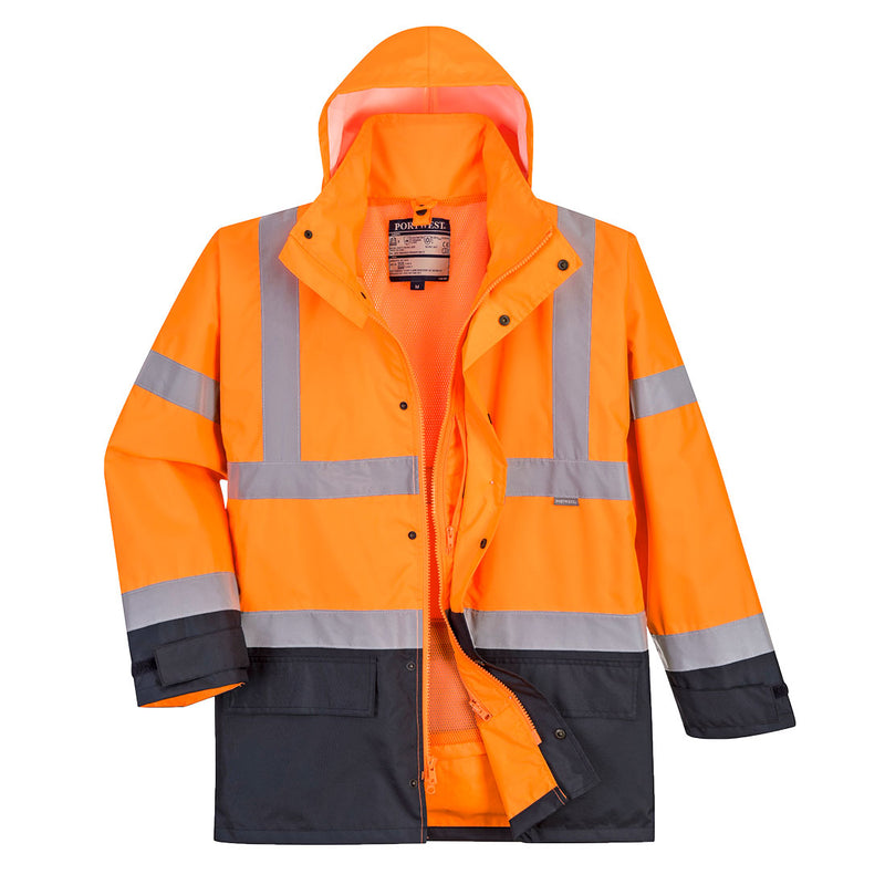 Portwest® Hi-Vis 5-in-1 Contrast Executive Jacket , Orange/Navy, Size 6XL (US768ONR6XL) Each